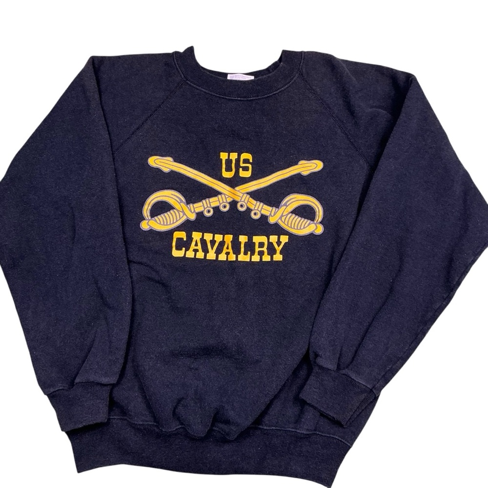 Vintage 80s US cavalry Raglan crewneck sweatshirt adult S/XS USA made black/Gold